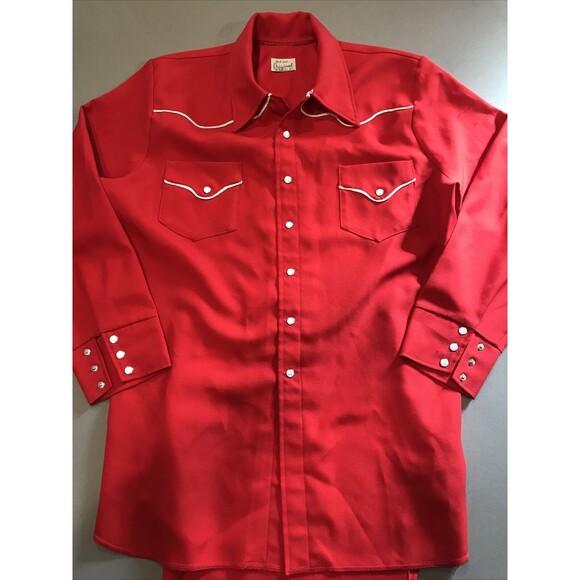 Original Vintage clothing, Western Red Metal Button men's shirt L/XL